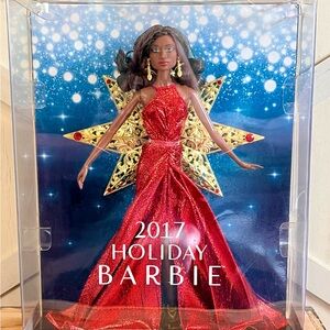 Mattel 2017 Holiday Barbie Doll Black African American Red Dress NEW